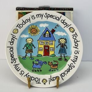 Today is My Special Day Kids Dog Cat Birthday 8" Ceramic Plate Primary Colors